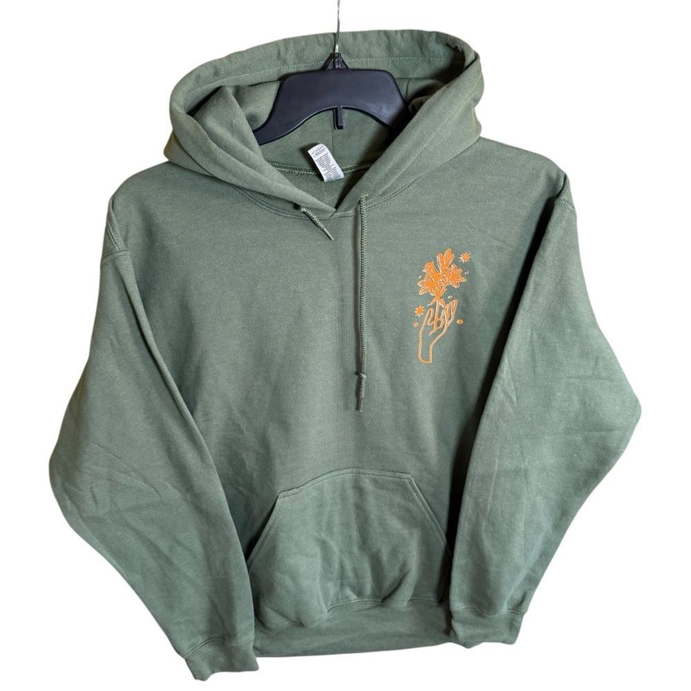 Dravus Bloom Wherever You Are Planted Unisex Olive Green Graphic Hoodie Medium
